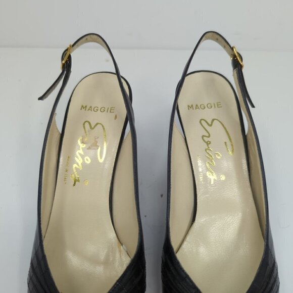 Evins Vintage "Maggie" Slingback Black Leather Pump, Women's 6 AAAA - Picture 4 of 8